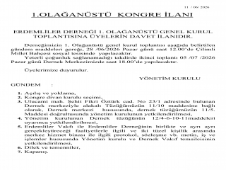 OLAĞAN ÜSTÜ GENEL KURUL İLANI OLAĞAN ÜSTÜ GENEL KURUL İLANI